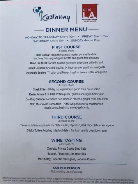 castaway burbank|Menu